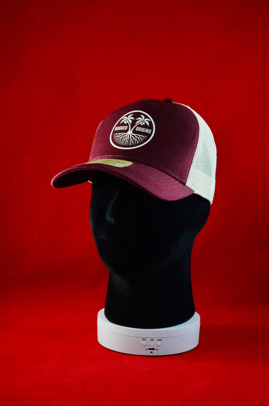 RUGGED ORIGINS Rapper Trucker Hats Red/White/Royal - Burgundy/Stone