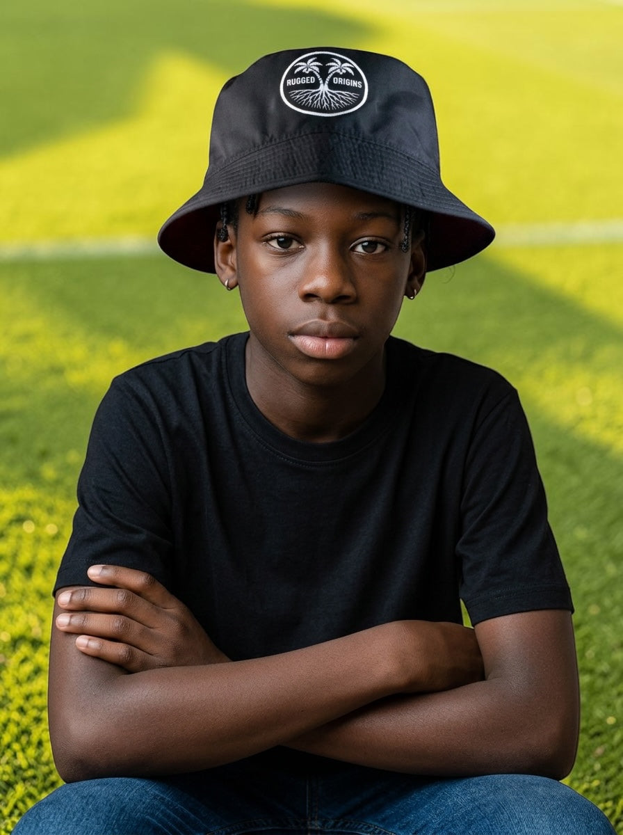 RUGGED ORIGINS Youth Bucket Hats Black/White - Black/Multicoloured Logo