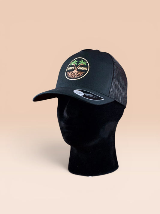 RUGGED ORIGINS Black / Navy Blue Trucker Hat - Coloured Logo