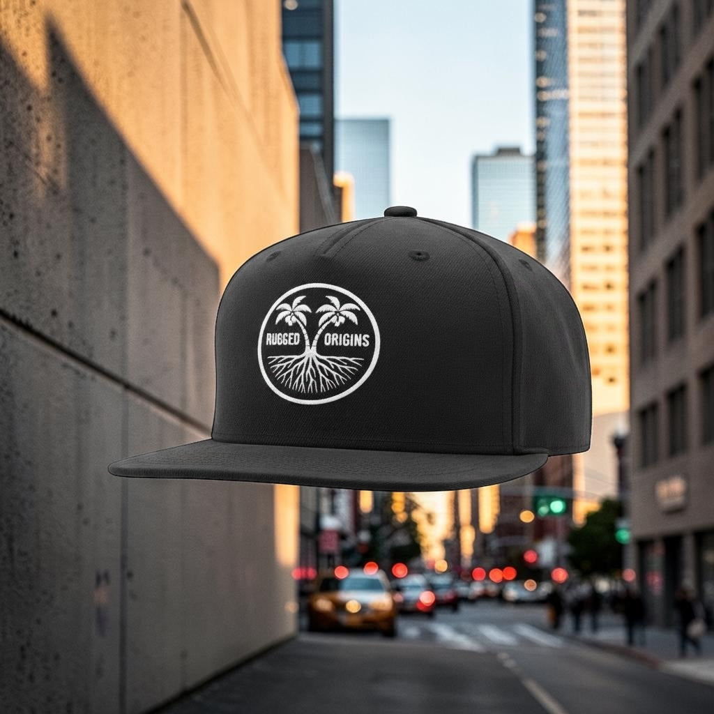 RUGGED ORIGINS White Logo-  Black / Navy Blue SnapBack
