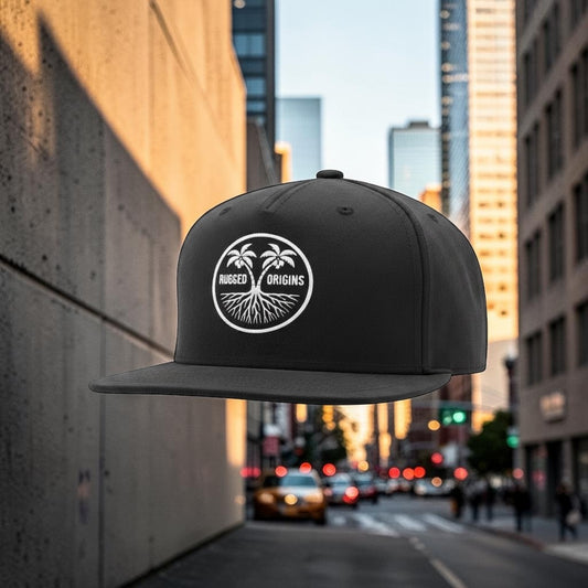 RUGGED ORIGINS White Logo-  Black / Navy Blue SnapBack