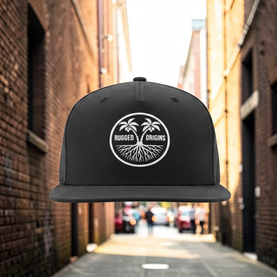 RUGGED ORIGINS White Logo-  Black / Navy Blue SnapBack