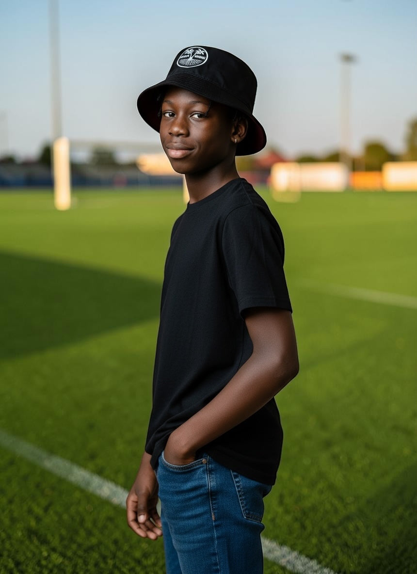 RUGGED ORIGINS Youth Bucket Hats Black/White - Black/Multicoloured Logo