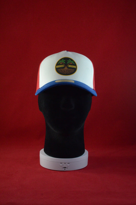 RUGGED ORIGINS Rapper Trucker Hats Red/White/Royal - Burgundy/Stone