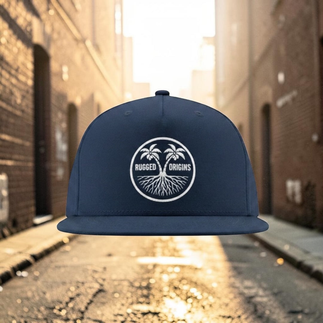 RUGGED ORIGINS White Logo-  Black / Navy Blue SnapBack