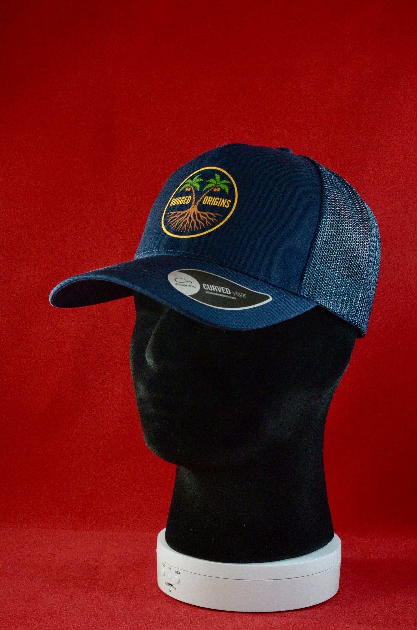 RUGGED ORIGINS Black / Navy Blue Trucker Hat - Coloured Logo