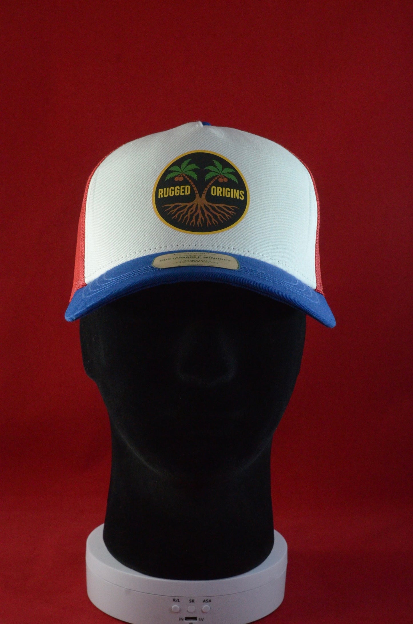 RUGGED ORIGINS Rapper Trucker Hats Red/White/Royal - Burgundy/Stone