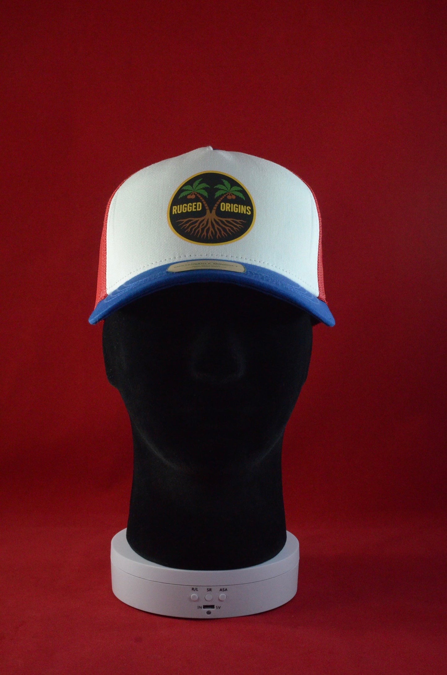 RUGGED ORIGINS Rapper Trucker Hats Red/White/Royal - Burgundy/Stone