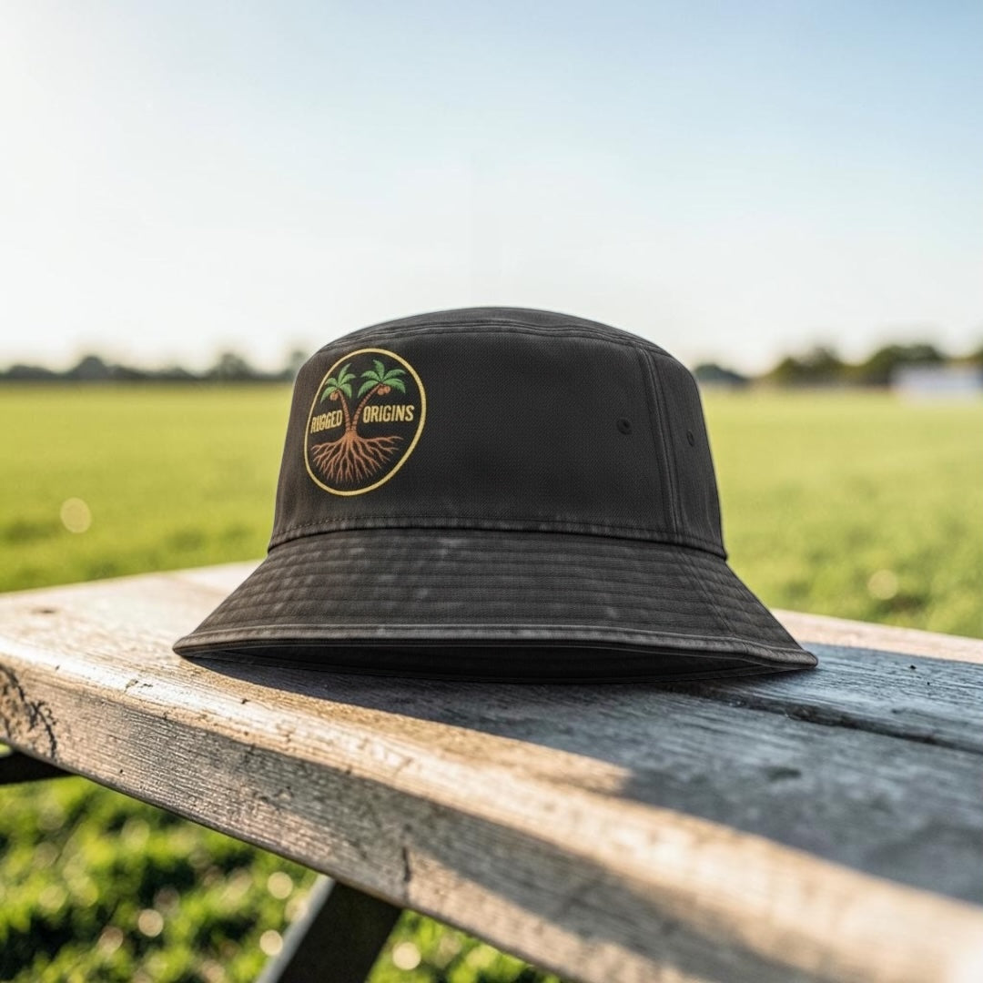 RUGGED ORIGINS Youth Bucket Hats Black/White - Black/Multicoloured Logo